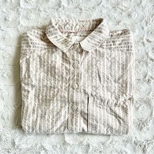 Anthropologie Shirt Blouse Womens XS Beige White Striped Collared Button Up